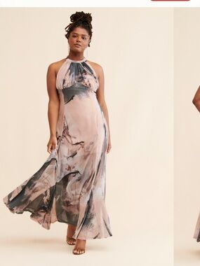 NWT Free people size 2X Halter dress in misty gray abstract